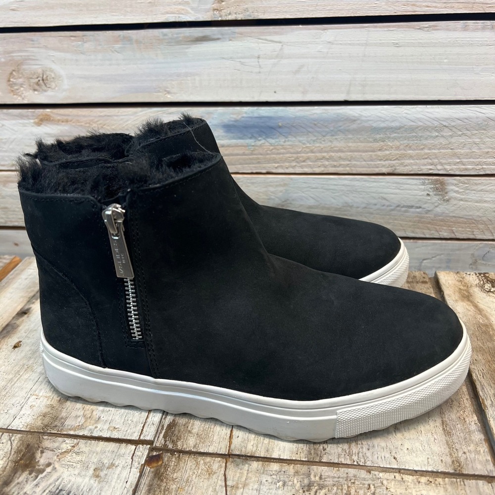 JSlides Poppy Waterproof Faux Fur Platform Sneaker Booties Black 7